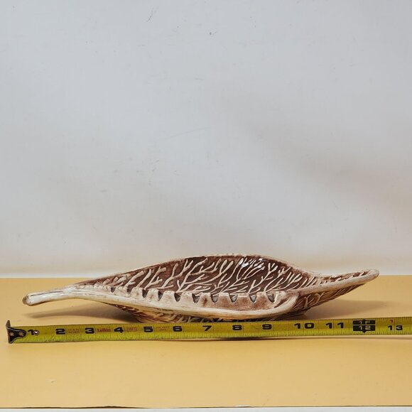 Vintage 1978 Leaf Shaped Ceramic Ashtray Brown and White Retro Mid Century Style - Picture 6 of 8